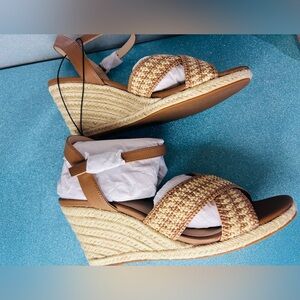 Brown Tan Espadrille Wedge Mackenzie Sandals by Violet & Red Size 9M NWOB